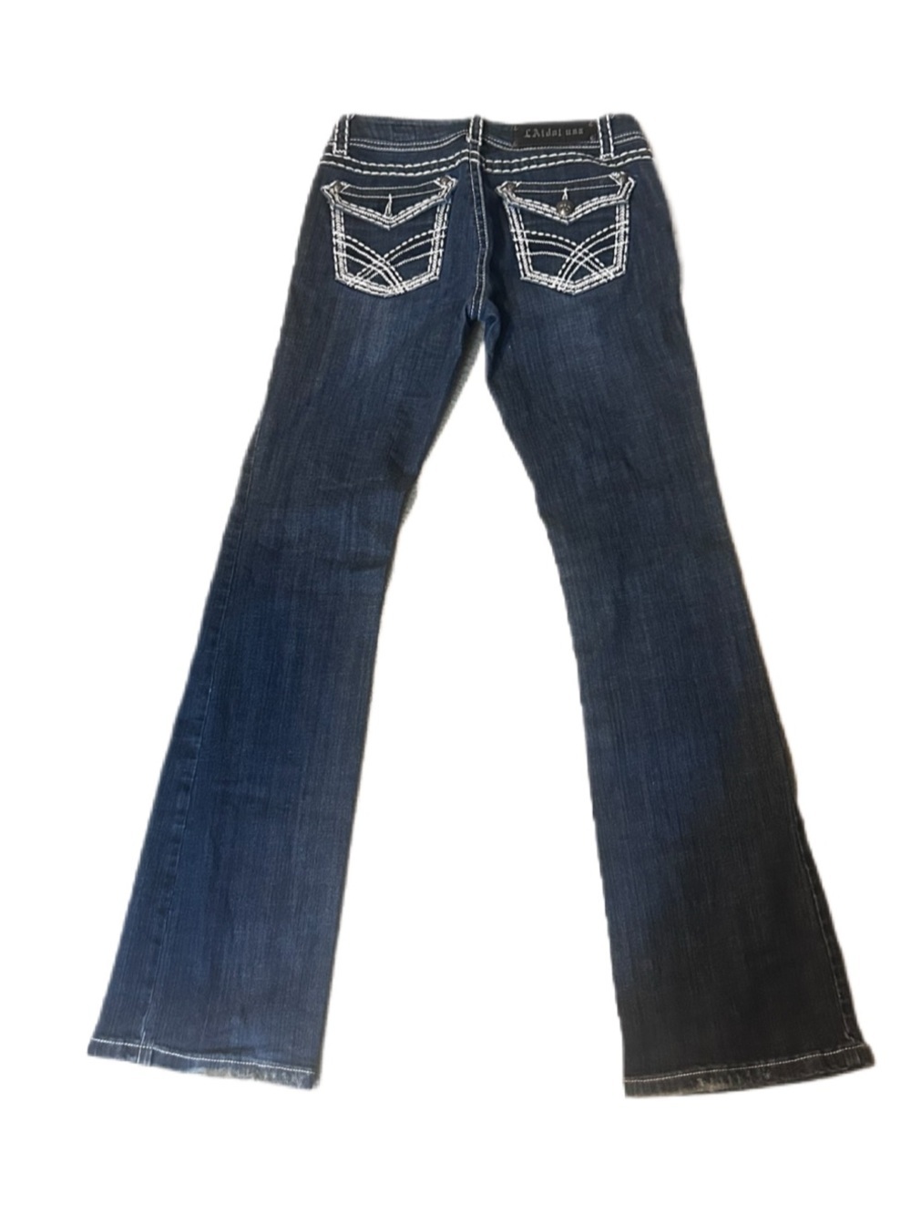 LA IDOL Jeans Dark Blue Flared Women's denim Vintage White Contrast Stitching